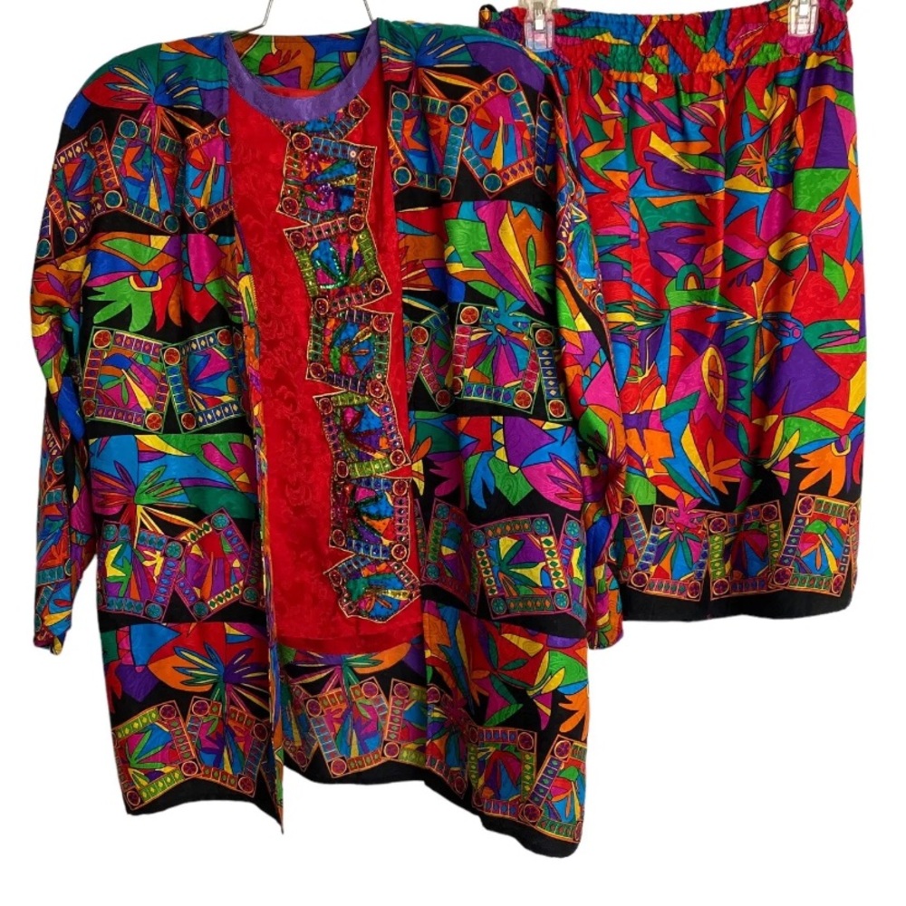 Vibrant Multicolor Jacket and Skirt Set